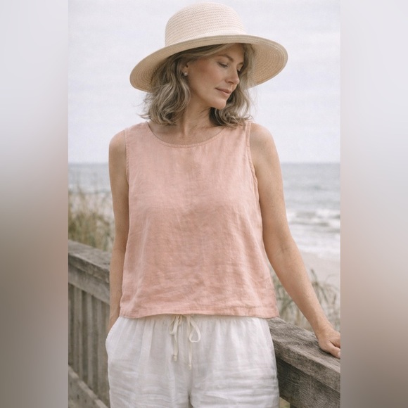 Vintage 90s Pink Linen Tank | Coastal Grandma Minimal Top | Size 10 - Picture 1 of 3
